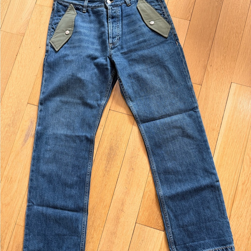 Alexander McQueen Blue Jeans with Green Pockets